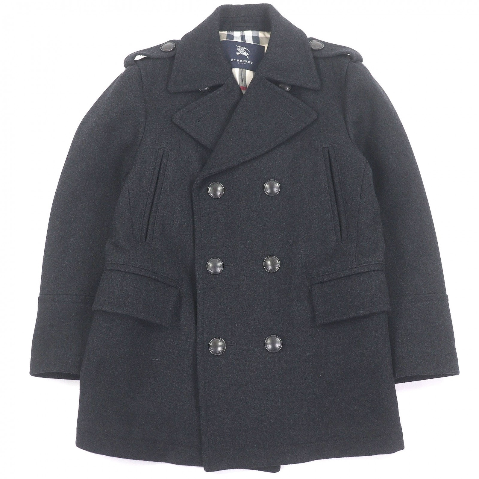 極美品 バーバリーロンドン ピーコート チャコールグレー メンズ M