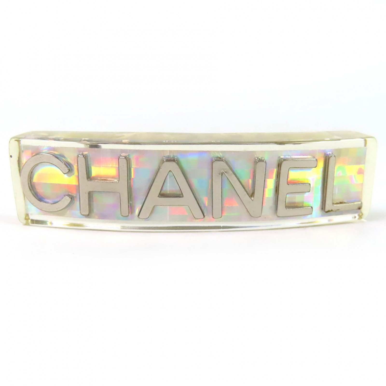 美品 シャネル ホログラム プリズムロゴ バレッタ ヘアクリップ クリア 97P