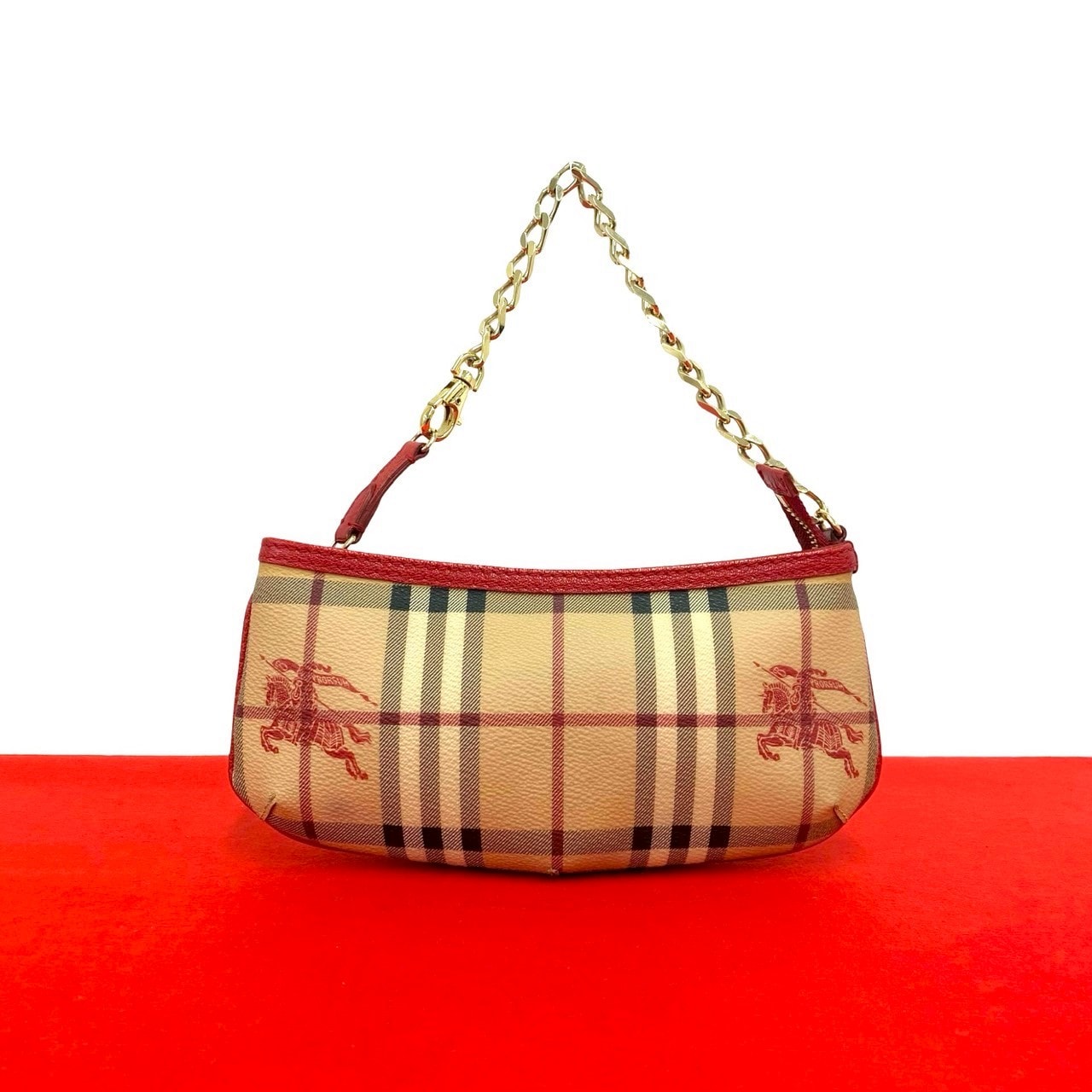 BURBERRY バーバリー ノバチェック シャドーホース 柄  PVC レザー ハンドバッグ ベージュ
 29956