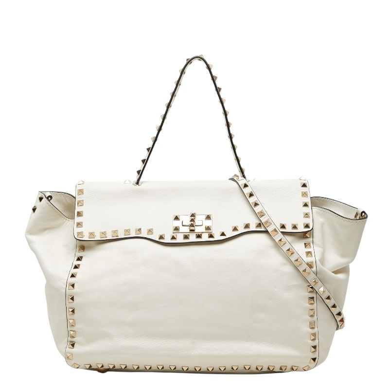 ヴァレンティノ ガラヴァーニ ロックスタッズ ハンドバッグ ショルダーバッグ 2WAY BS-C195BOL1 ホワイト レザー レディース VALENTINO 【中古】