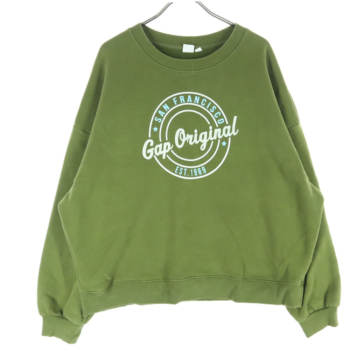 GAP ギャップ 裏起毛 プリント 長袖 トレーナー M グリーン スウェット