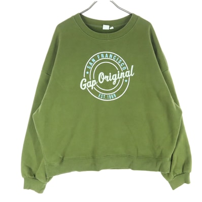 GAP ギャップ 裏起毛 プリント 長袖 トレーナー M グリーン スウェット