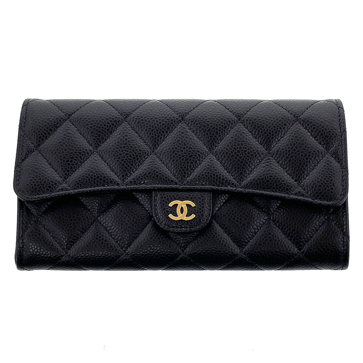 CHANEL シャネル クラシック ロング フラップ ウォレット 長財布 AP0241 キャビアスキン ブラック ゴールド金具 レディース【中古】