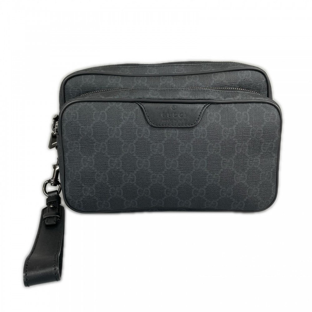 GUCCI グッチ クラッチバッグ GGスプリーム 337082 PVC ブラック 黒 シルバー金具 メンズ【中古品】
