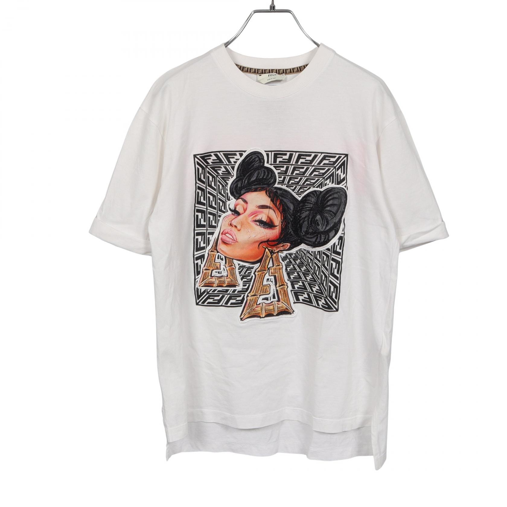 フェンディ FENDI FENDI × NICKI MINAJ FENDI PRINTS ON 半袖Tシャツ 衣料品 トップス コットン レディース ホワイト系 / マルチカラー FS7255 【中古】