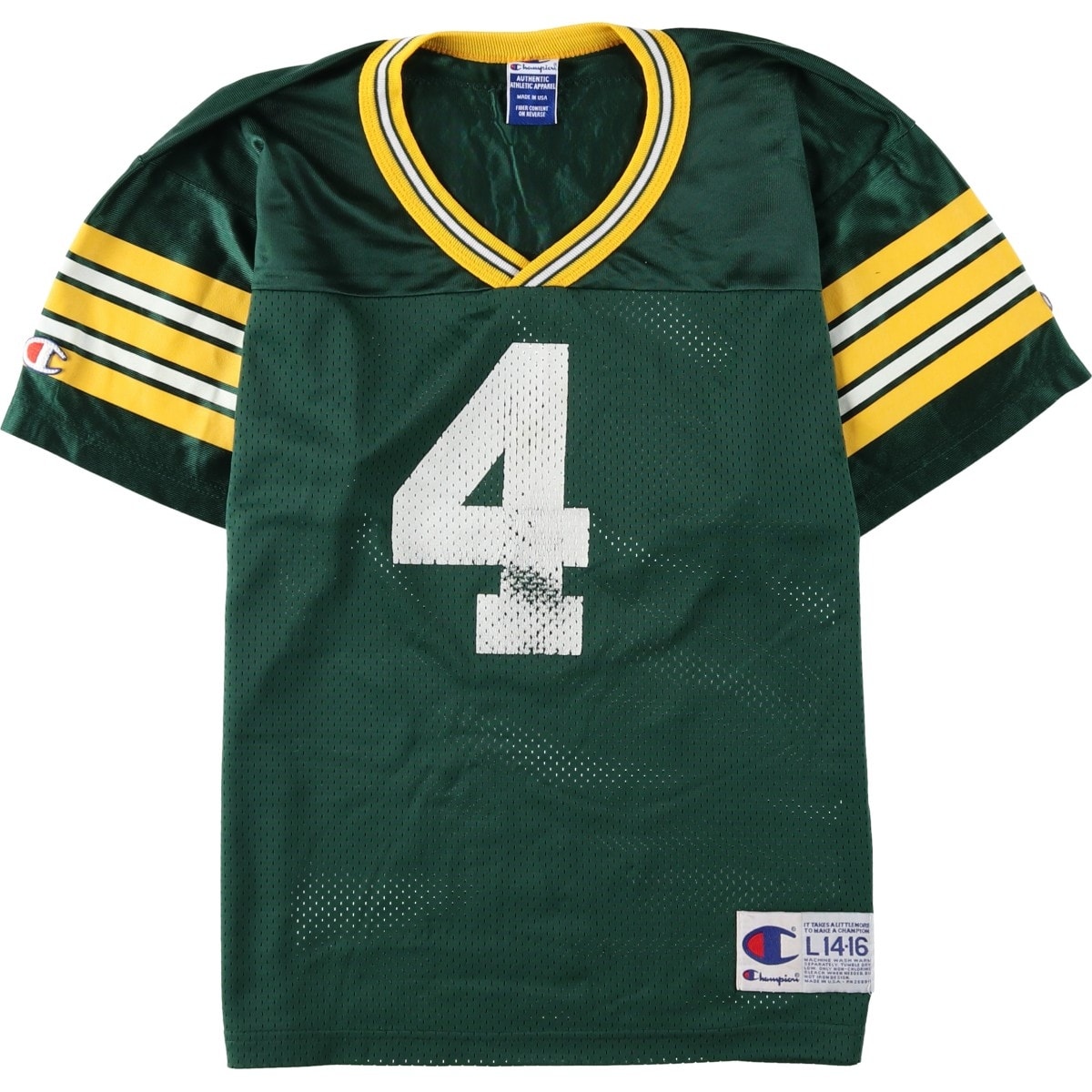古着 90年代 チャンピオン Champion AUTHENTIC ATHLETIC APPAREL NFL GREEN BAY PACKERS グリーンベイパッカーズ Vネック ゲームシャツ USA製 レディースL相当 ヴィンテージ/eaa641900