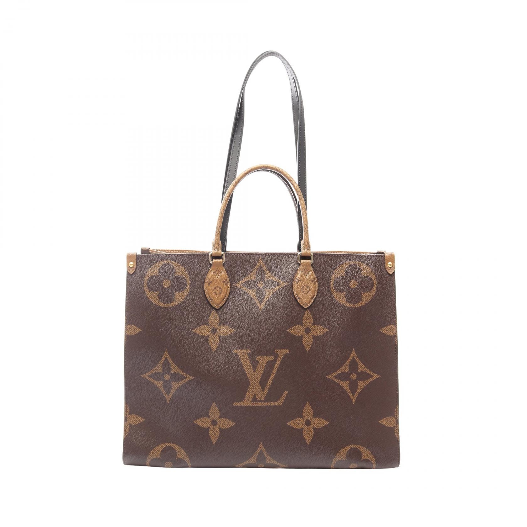 ルイ・ヴィトン LOUIS VUITTON オンザゴーGM モノグラムジャイアント モノグラムリバース ショルダーバッグ バッグ PVCコーティングキャンバス レザー レディース ブラウン系 M45320 【中古】