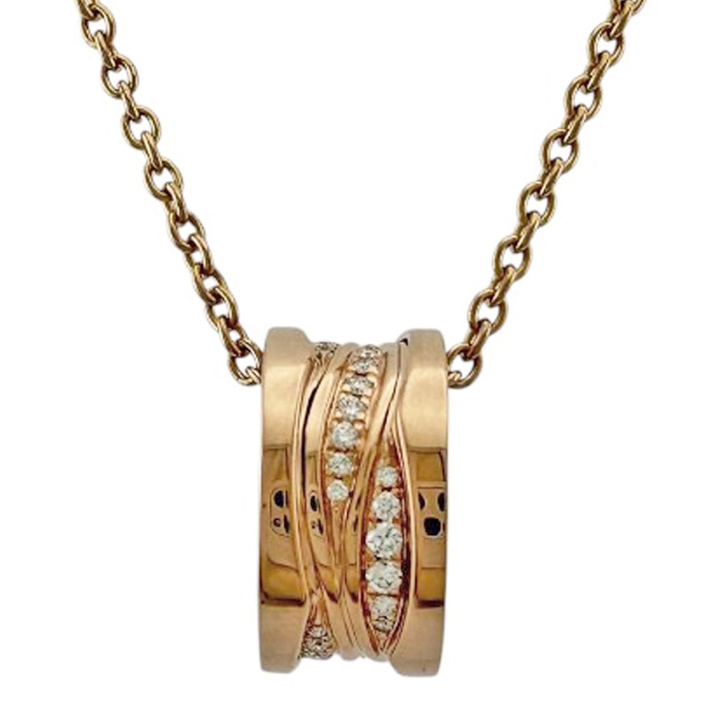 ブルガリ ビー・ゼロワン デザイン レジェンド ネックレス 18金 K18ピンクゴールド ダイヤモンド ユニセックス BVLGARI 中古
