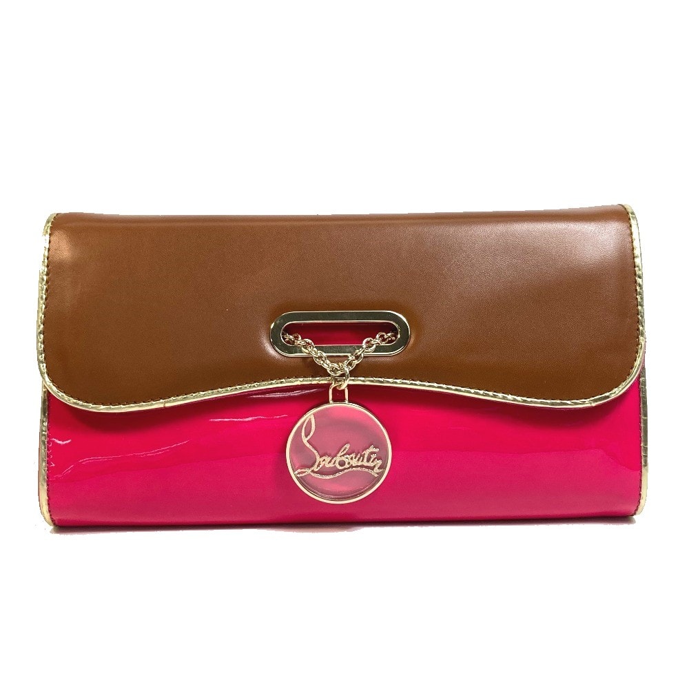 クリスチャンルブタン Christian Louboutin リビエラ 1120586 バイカラー カバン ハンドバッグ チェーン クラッチバッグ カーフスキン ブラウン×ピンク 美品