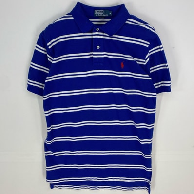 古着 ポロバイラルフローレン Polo by Ralph Lauren 鹿の子 半袖シャツ ワンポイント ポロシャツ M ブルー系 ボーダー メンズ