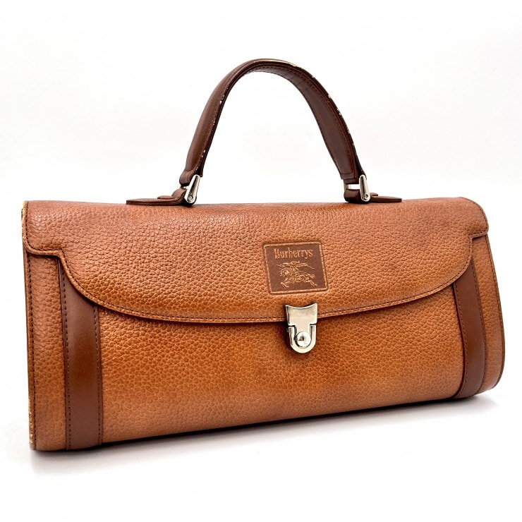 BURBERRY(バーバリー)ヴィンテージ ハンドバッグ ブラウン レザー ロゴ型押し ノバチェック裏地 レディース【中古】