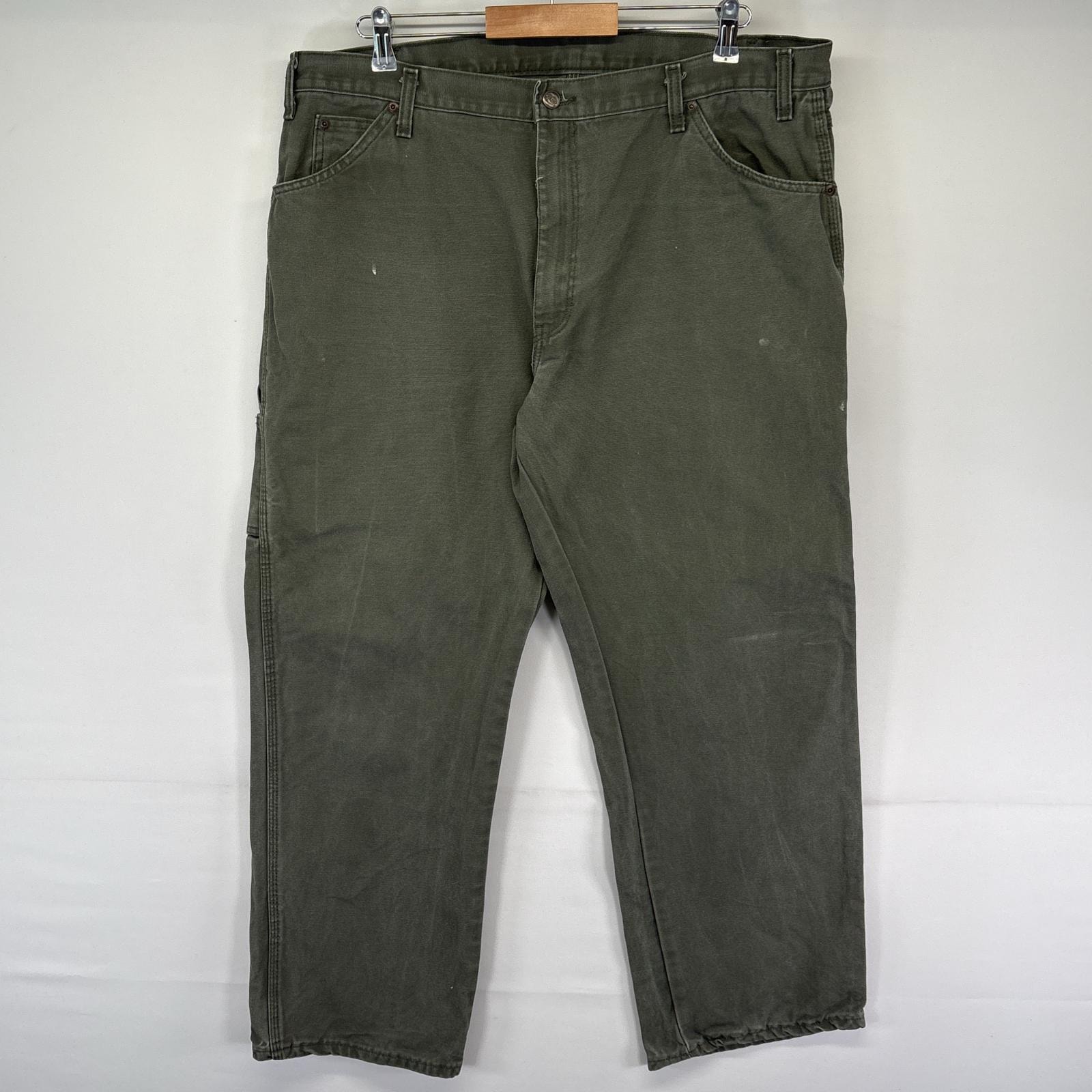 古着 ディッキーズ Dickies ワークパンツ ダック地 ペインター ハンマーループ 作業着 ワンポイントロゴ カーキ系 メンズ