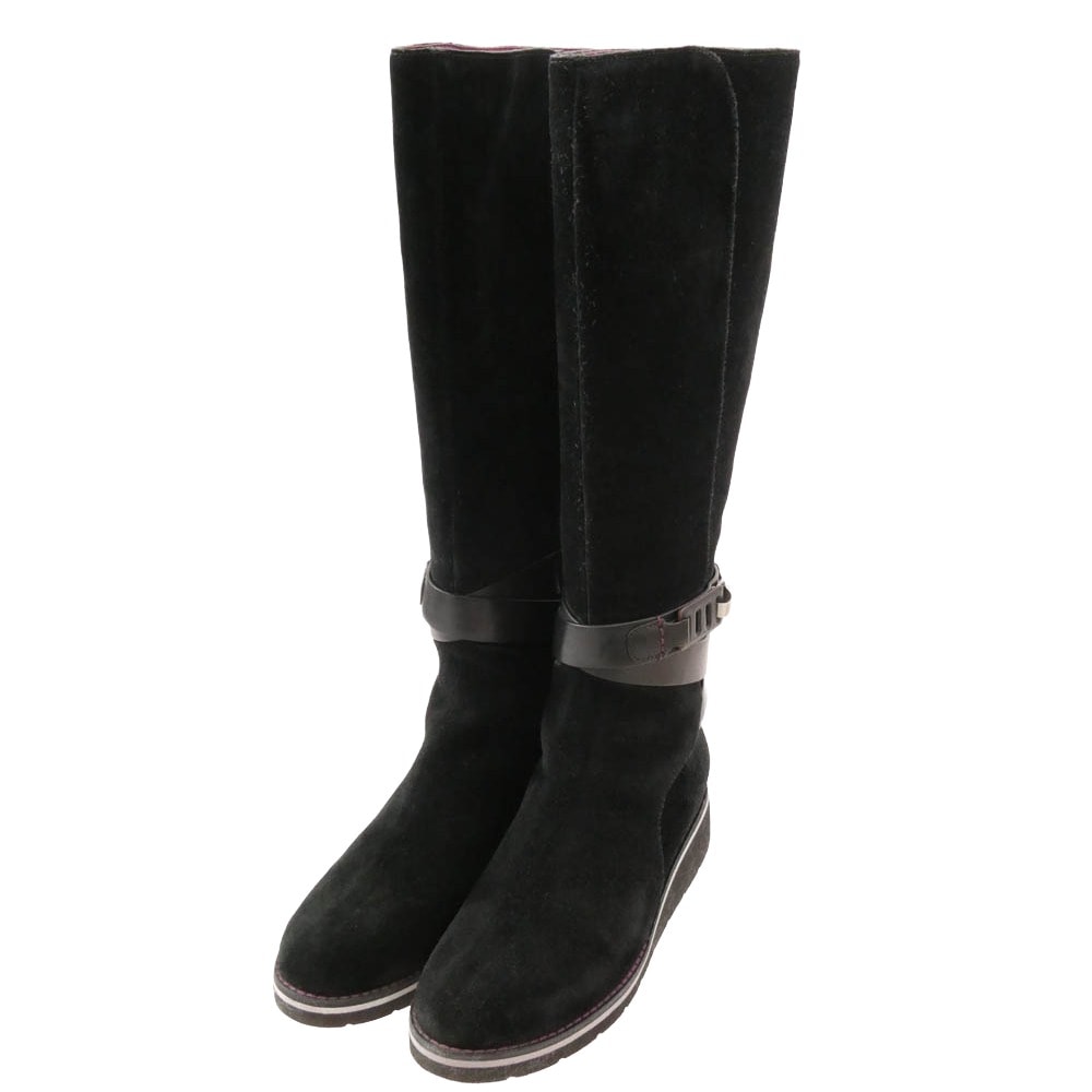 COLE HAAN コールハーン ブーツ スエード レザー ロング ブーツ ブラック系 6.5B【中古】