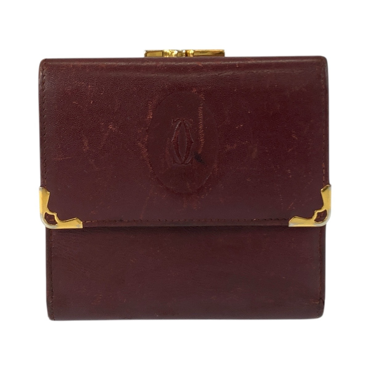 CARTIER カルティエ マストライン ワインレッド ゴールド金具 レザー 折財布 コンパクトウォレット 506557 【中古】