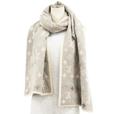 LOUIS VUITTON ルイ・ヴィトン マフラー エシャルプポップ ロゴマニア LVモノグラム ウール/カシミヤ M70877 スカーフ 小物 メンズ レディース ユニセックス グレー ピンク 灰色 桃色 イタリア製