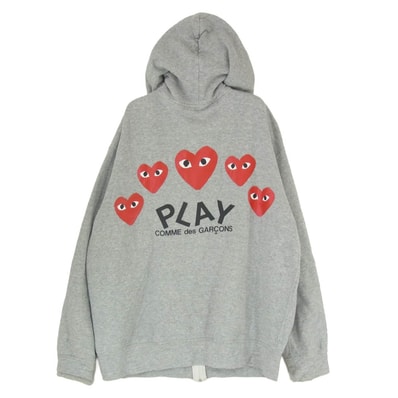 PLAY COMME des GARCONS プレイコムデギャルソン パーカー AZ-T250 Heart Print Zip Hoodie ハート バック プリント ジップ パーカー グレー系 XL【中古】