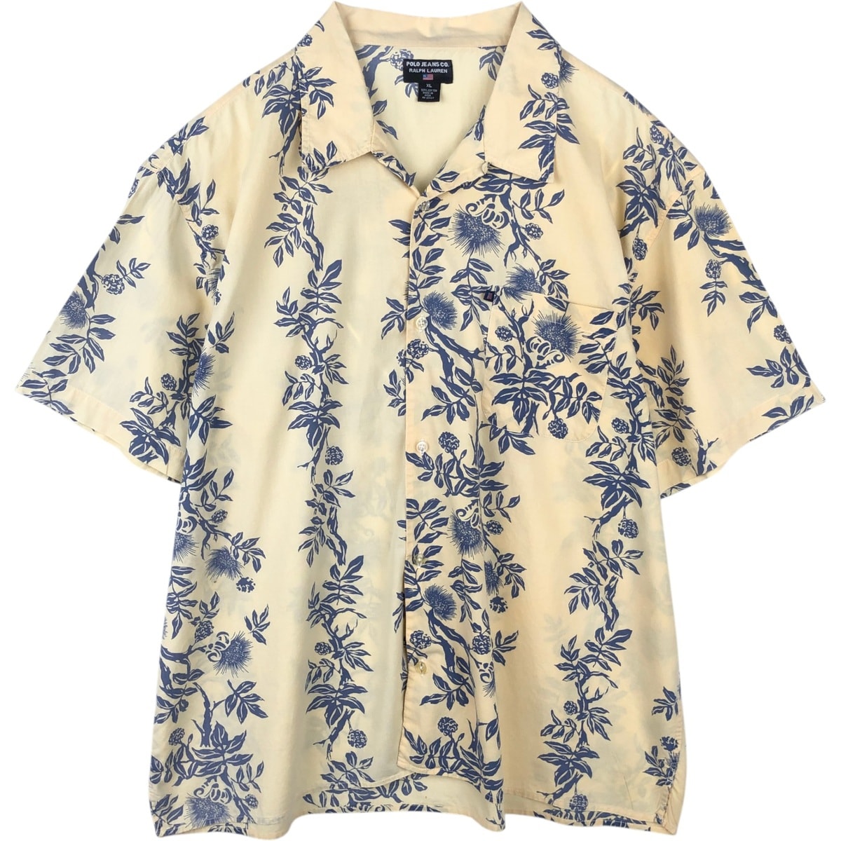 古着 00年代 ラルフローレン Ralph Lauren POLO JEANS COMPANY 総柄 ボタニカル柄 オープンカラー ハワイアンアロハシャツ ボックスシャツ メンズXL相当/evb033653