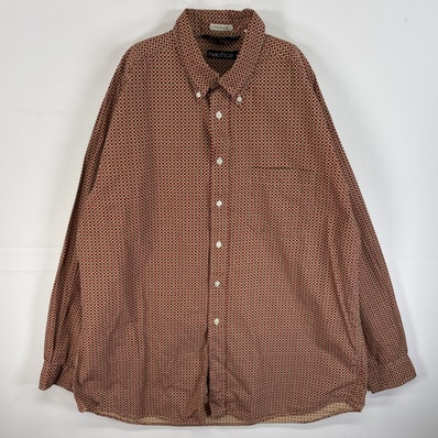 古着 90's/90年代 ノーティカ NAUTICA 長袖シャツ ボタンダウンシャツ 大きいサイズ 胸ポケ XL レッド系 総柄 メンズ