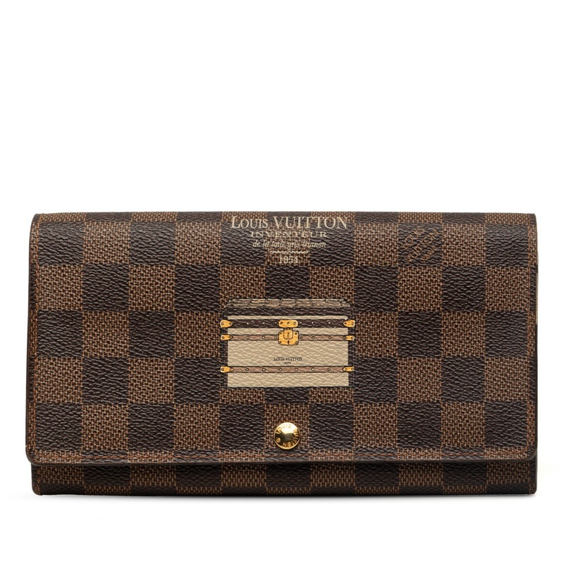ルイ ヴィトン ダミエ ポルトフォイユ サラ トランク&ロック 長財布 N63179 ブラウン PVC レザー レディース LOUIS VUITTON 中古
