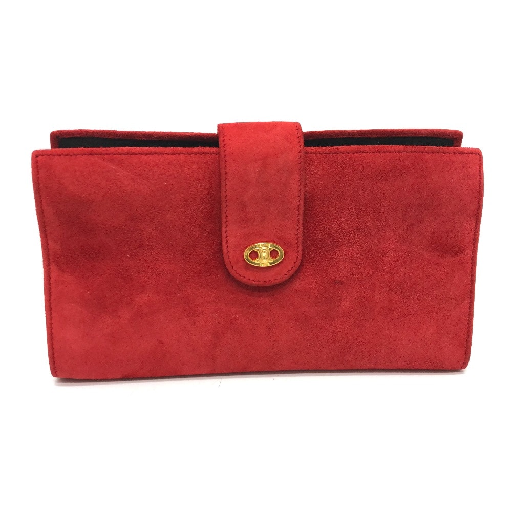 セリーヌ CELINE ロゴ ジュエリーケース 二つ折り ポーチ アクセサリーケース スエード レッド