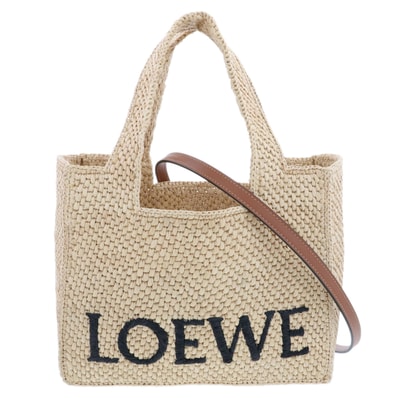 LOEWE ロエベ ロエベフォント トート スモール トートバッグ A685E59X01 ラフィア ベージュ レディース【中古】