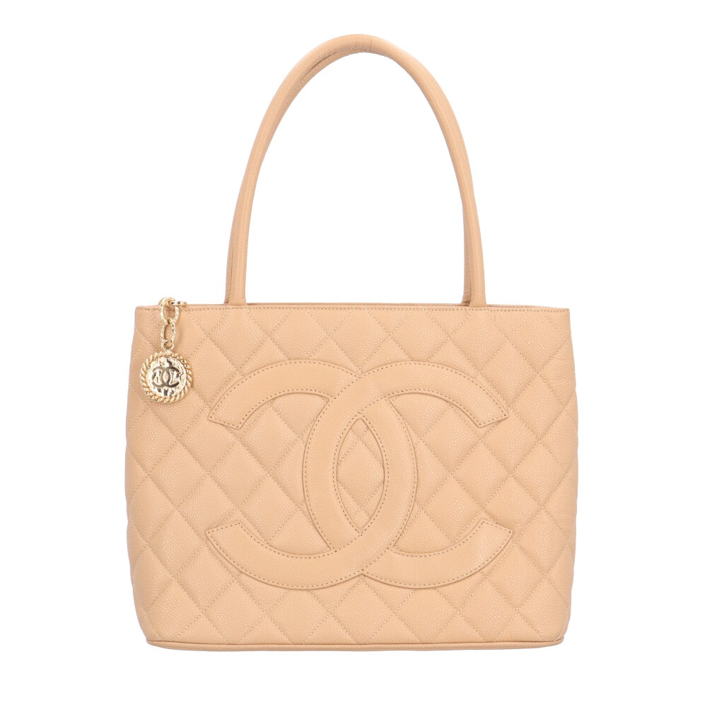 シャネル 復刻トート ココマーク トートバッグ キャビアスキン A01804 ベージュ レディース CHANEL 中古