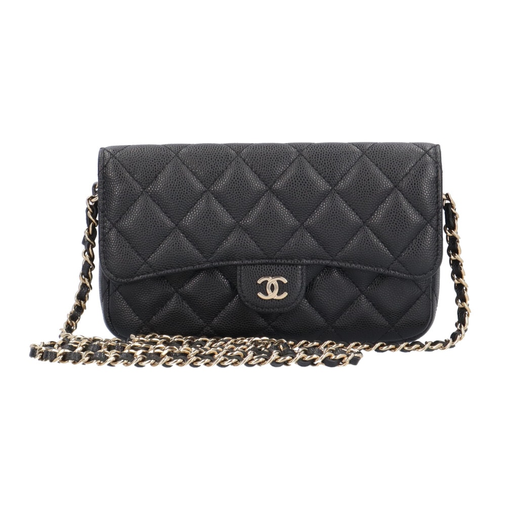 シャネル フォンケース マトラッセ ショルダーバッグ キャビアスキン ブラック レディース CHANEL 中古