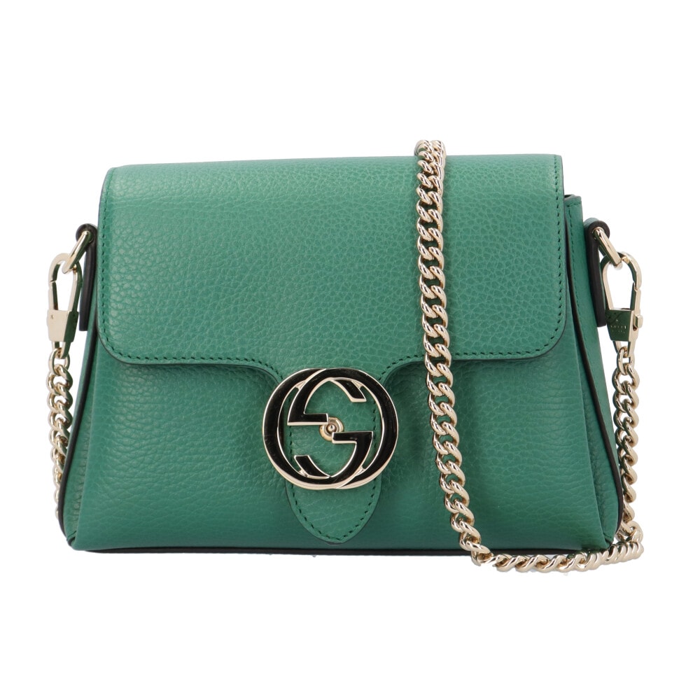 グッチ インターロッキングG ショルダーバッグ レザー 607720 グリーン レディース GUCCI  中古