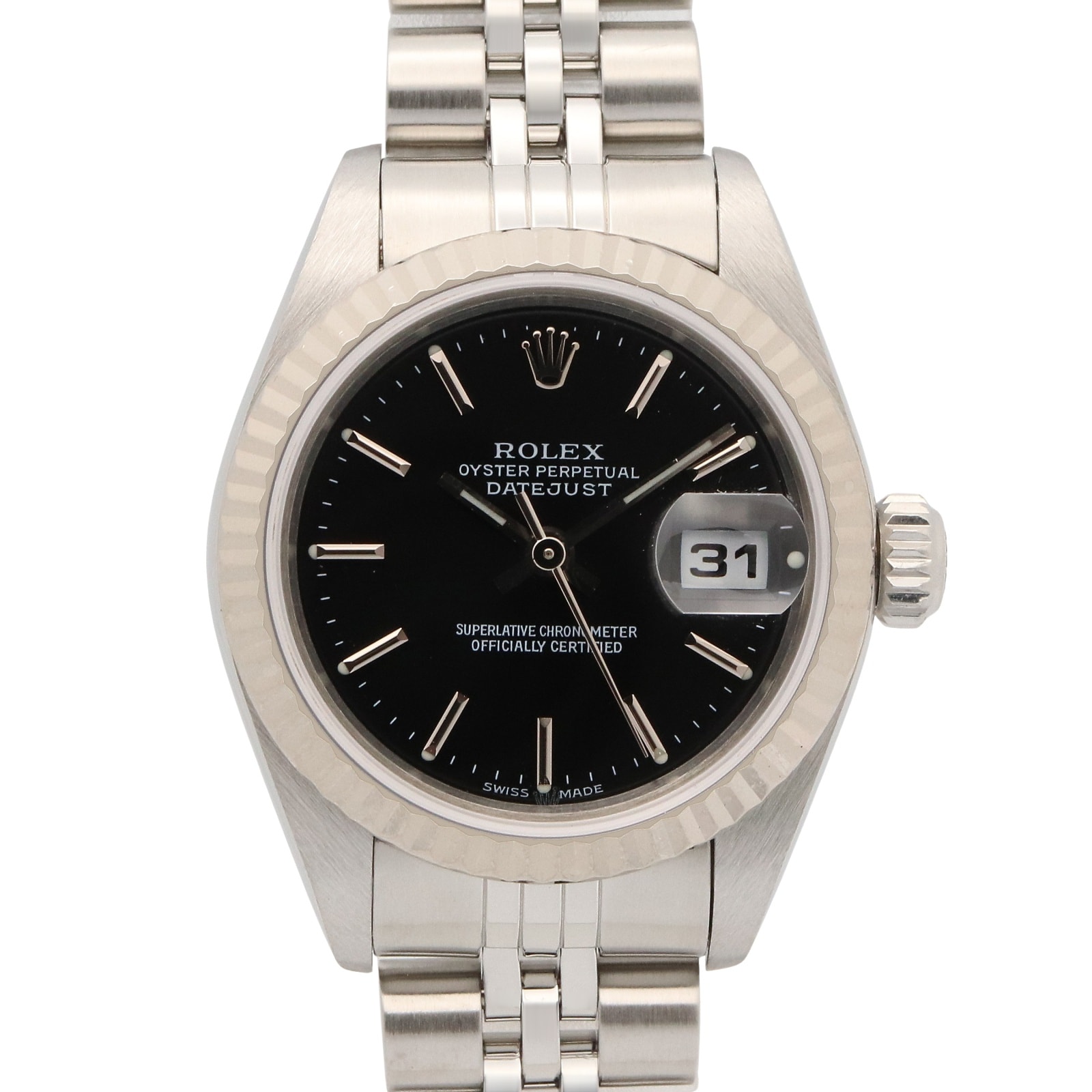 ロレックス ROLEX デイトジャスト P番 腕時計 時計 K18WG(ホワイトゴールド) ステンレススチール レディース ブラック系 バー 79174 【中古】