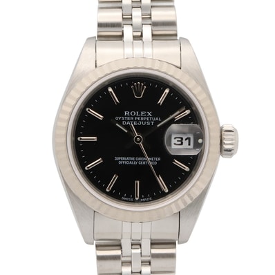 ロレックス ROLEX デイトジャスト P番 腕時計 時計 K18WG(ホワイトゴールド) ステンレススチール レディース ブラック系 バー 79174 【中古】