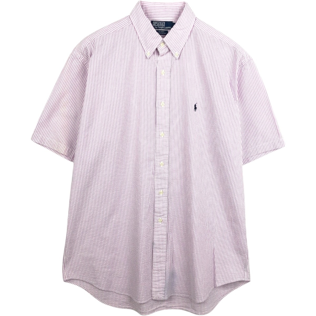 古着 ラルフローレン Ralph Lauren BLAKE シアサッカー 半袖 ボタンダウン ストライプシャツ メンズL相当/eaa668612