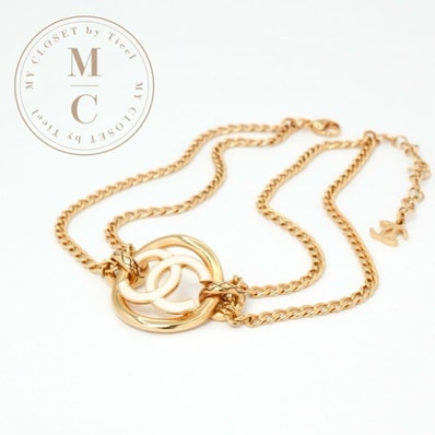 シャネル CHANEL ネックレス ペンダント チョーカー ゴールド ホワイト ココマーク サークル