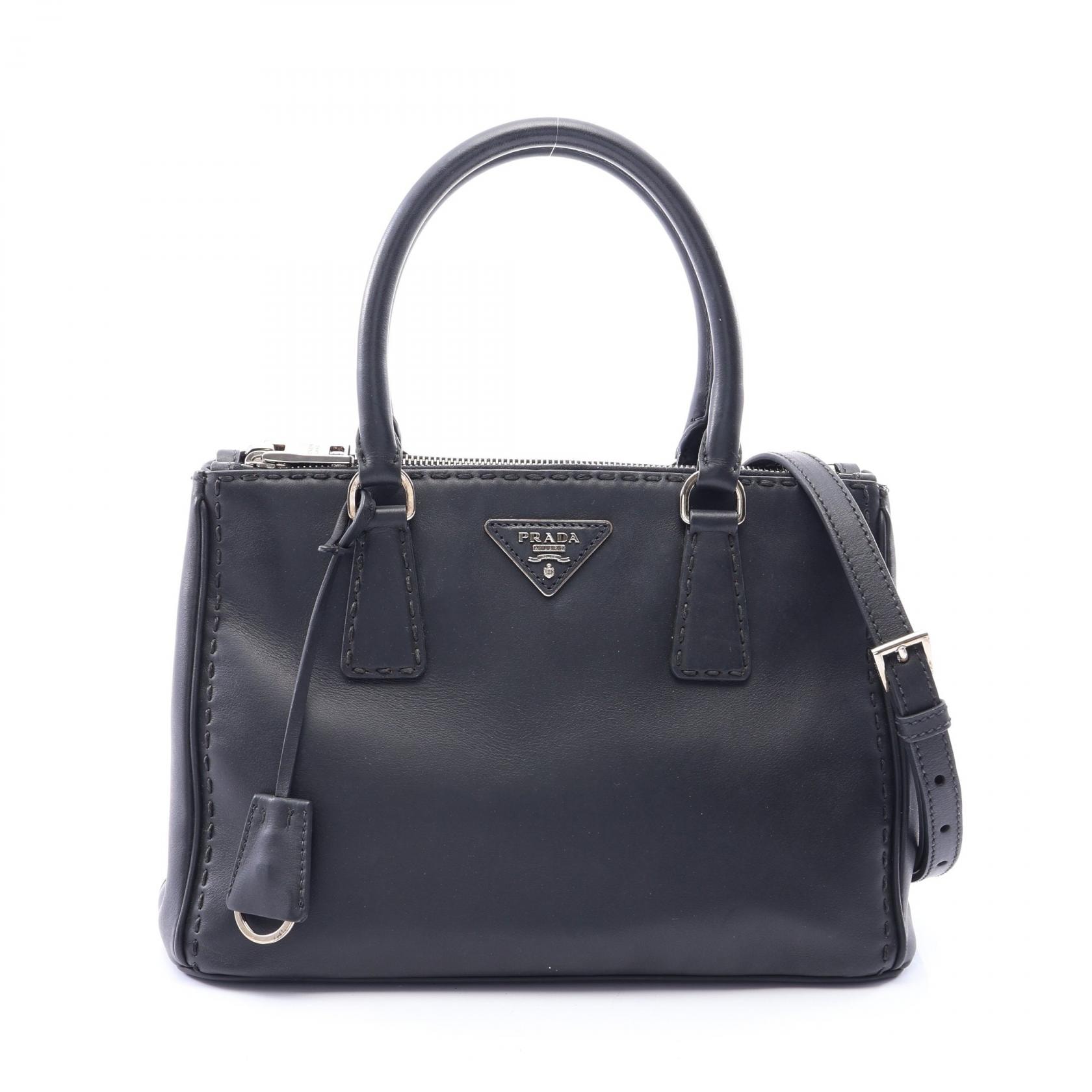 プラダ PRADA CITY CALF ガレリア 2WAY ハンドバッグ バッグ レザー レディース ブラック系 【中古】