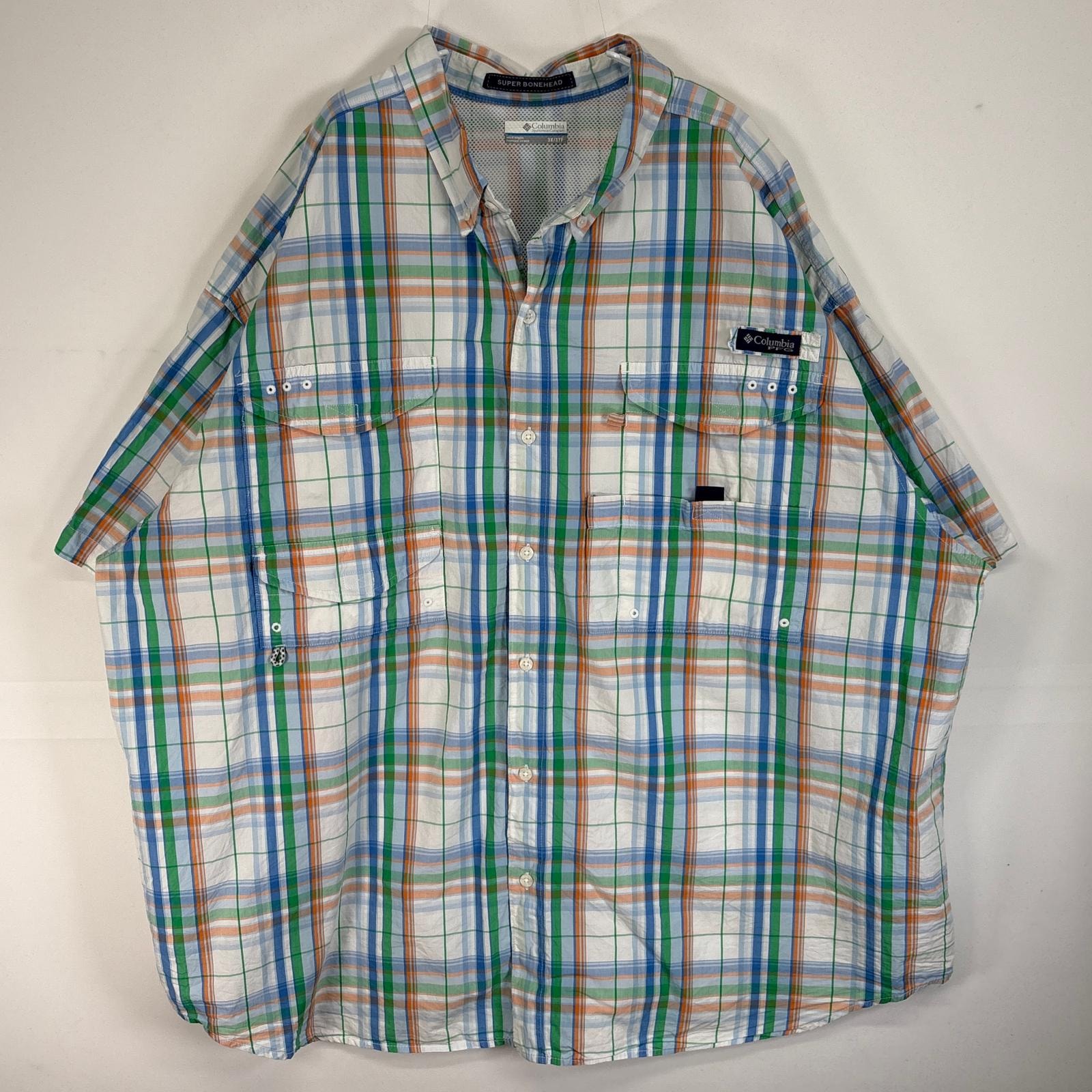 古着 コロンビア Columbia 半袖シャツ PFG フィッシングギア 大きいサイズ チェック 3XL  ホワイト系 マルチカラー メンズ