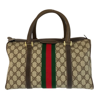 美品 GUCCI グッチ ヴィンテージ オールドグッチ シェリーライン ベージュ ブラウン ゴールド金具 GGスプリームキャンバス レザー/ ハンドバッグ ボストンバッグ 600823 【中古】