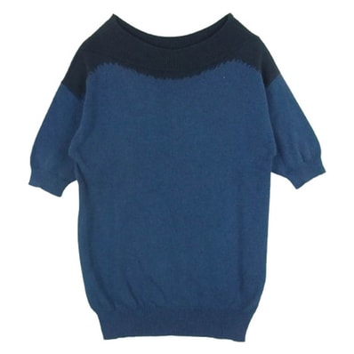 BOTTEGAVENETA ボッテガヴェネタ 半袖Tシャツ 371854 VZHE0 カラー切替 半袖 ニット トップ Tシャツ ネイビー系 48【中古】