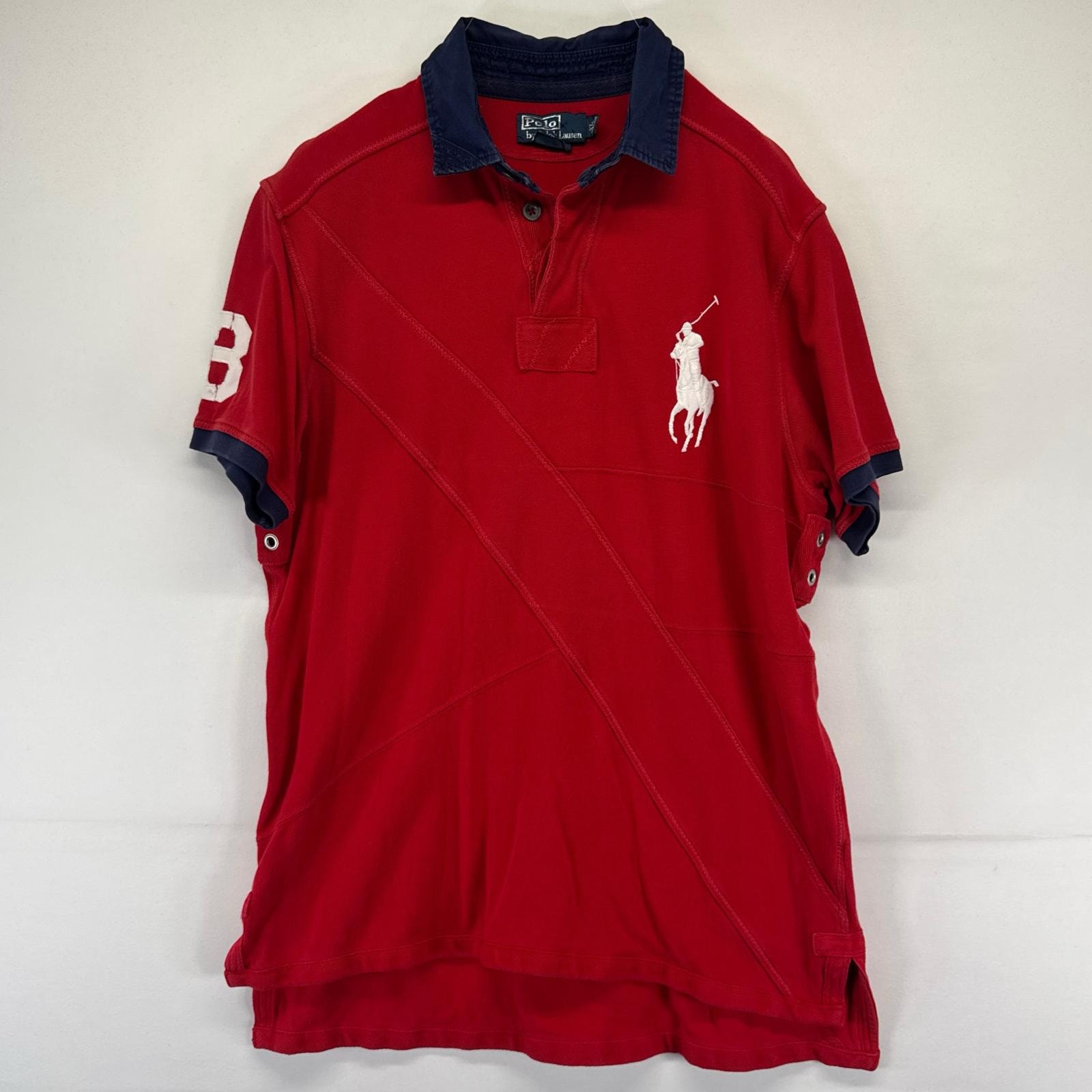 古着 ポロバイラルフローレン Polo by Ralph Lauren ラガーシャツ ビッグポニー ポロシャツ 鹿子 XL  レッド系 ツートン メンズ