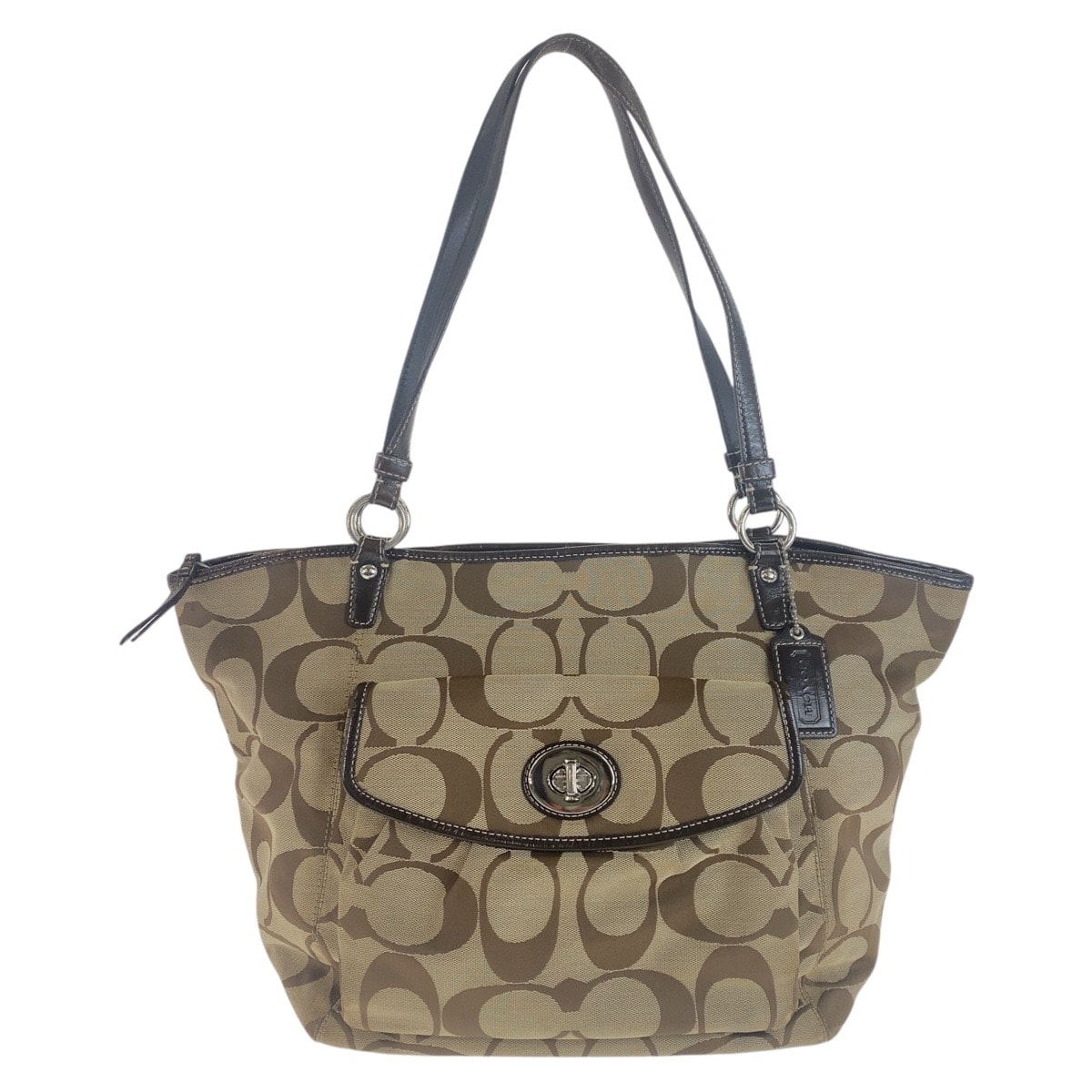 COACH コーチ シグネチャー ブラウン ベージュ シルバー金具 キャンバス レザー/ トートバッグ ショルダーバッグ 408353 【中古】