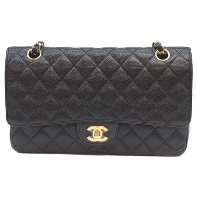 シャネル 19番 A01112 黒 キャビア ゴールド金具 ダブルフラップ マトラッセ25