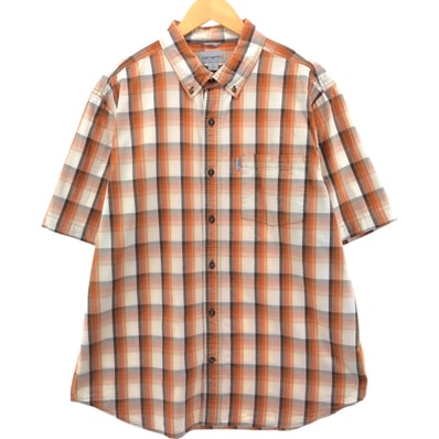 古着 カーハート Carhartt RELAXED FIT チェック柄 ボタンダウン 半袖 ワークシャツ メンズXL相当/eaa560711
