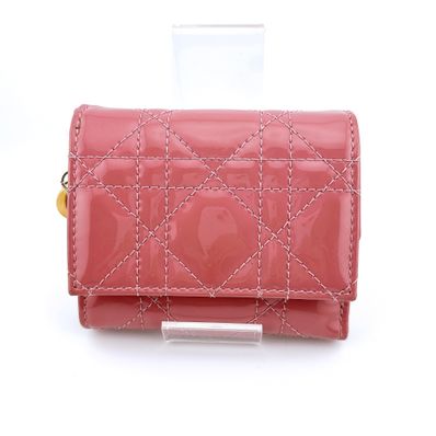 Dior Lady Dior Lotus Wallet Cannage Patent Calfskin "Dusty Coral Pink"