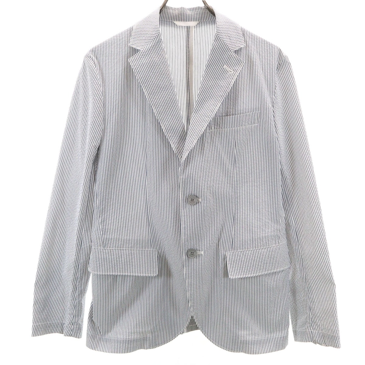 美品 LACOSTE ラコステ ストライプ柄 シアサッカー テーラードジャケット 46 ホワイト