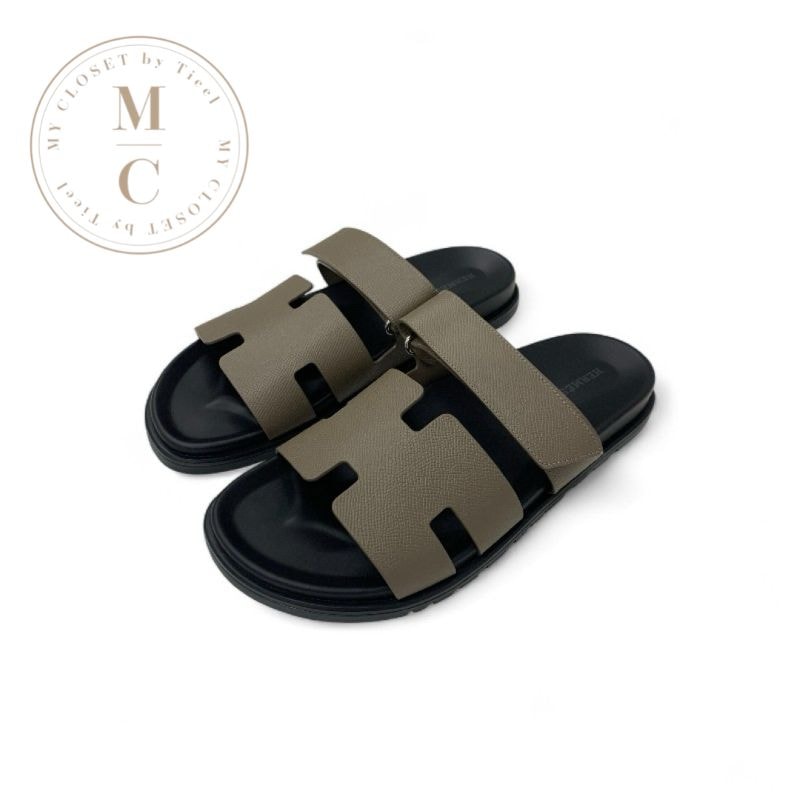 エルメス HERMES シプレ サンダル 靴 シューズ レザー グレージュ 未使用 ベルクロ ストラップ フラット