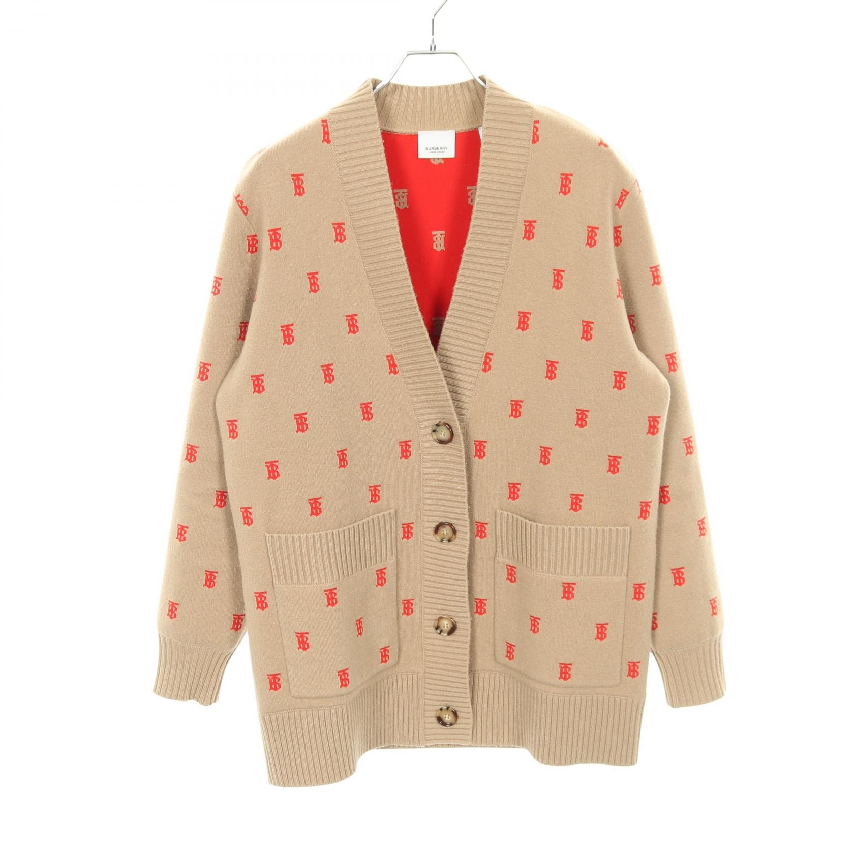 バーバリー BURBERRY TBロゴ カーディガン 衣料品 トップス ウール カシミヤ ポリエステル レディース ベージュ系 / レッド系 【中古】