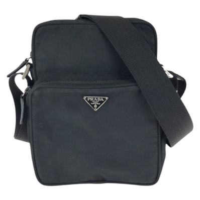 PRADA プラダ テスート 三角ロゴプレート ブラック 黒 シルバー金具 ナイロン ショルダーバッグ ポシェット 601645 【中古】