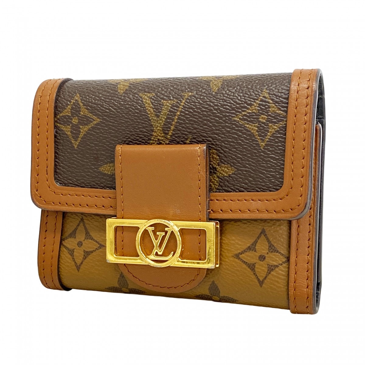 【6dd4958-k】ルイヴィトン 三つ折り財布 モノグラム・リバース ポルトフォイユドーフィーヌコンパクト M68725 ブラウン【中古】レディース