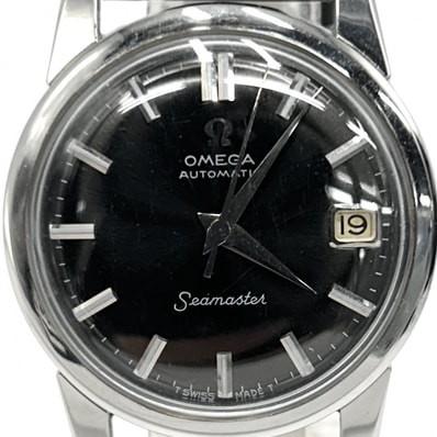 OMEGA オメガ 腕時計 シーマスター cal.503 デイト AT ブラック文字盤 2849-1SC 自動巻き ステンレススチール レザー ブラック 黒 シルバー金具 メンズ【中古品】