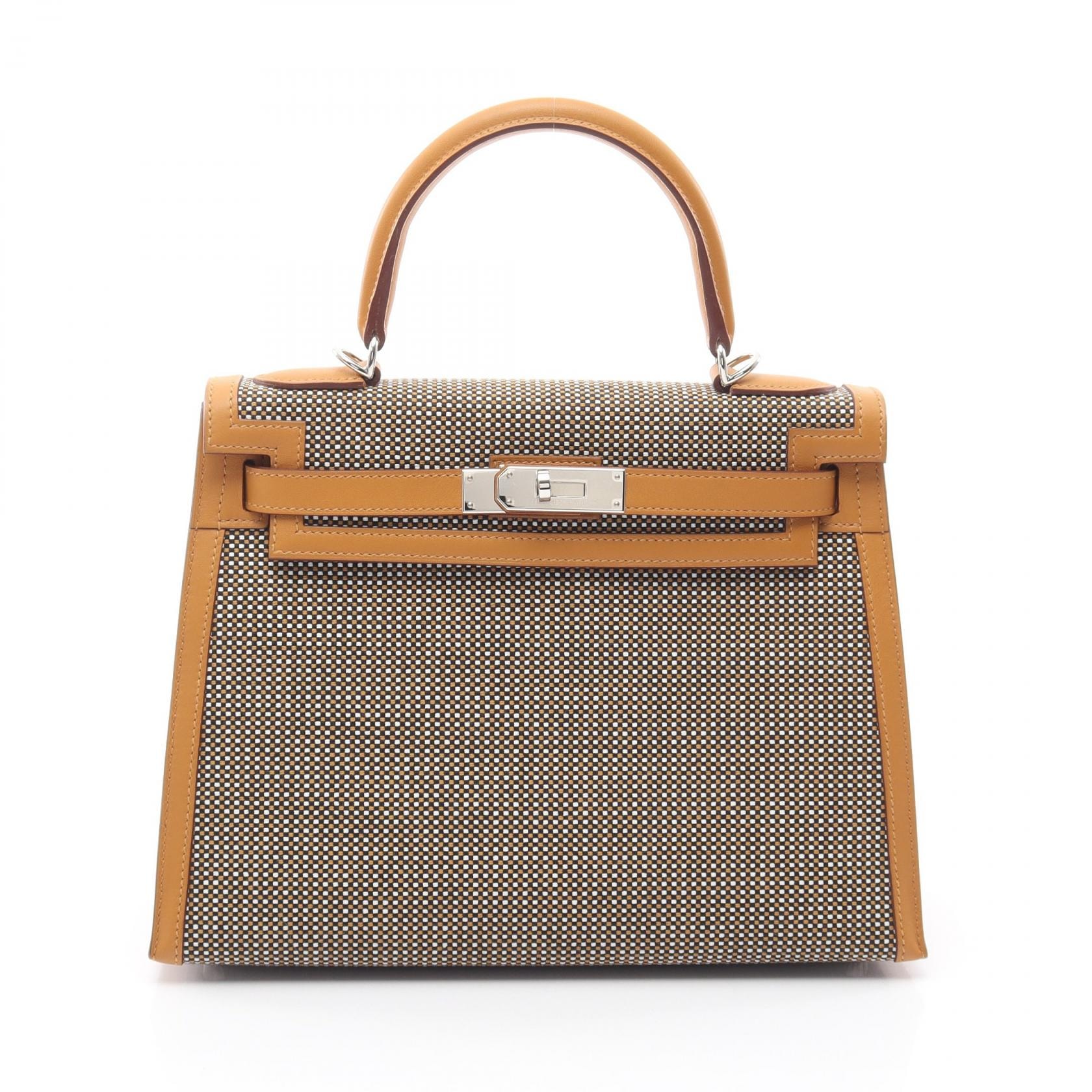 エルメス HERMES ケリー28 2WAY ハンドバッグ バッグ キャンバス レザー トワルキャドリーユ / ヴォースイフト ヴォースイフト セサミ Z刻印(2021年製造) レディース ブラウン系 / ブラック系 / ホワイト系 【中古】