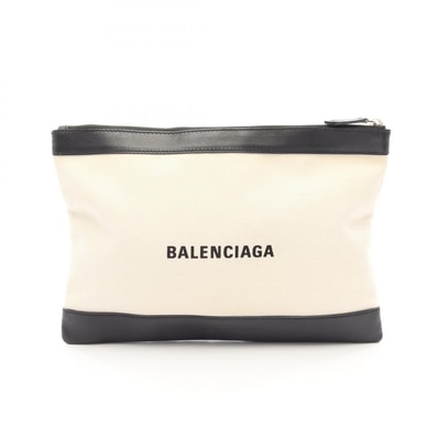 BALENCIAGA Navy Clip Clutch Bag "Natural/Black"