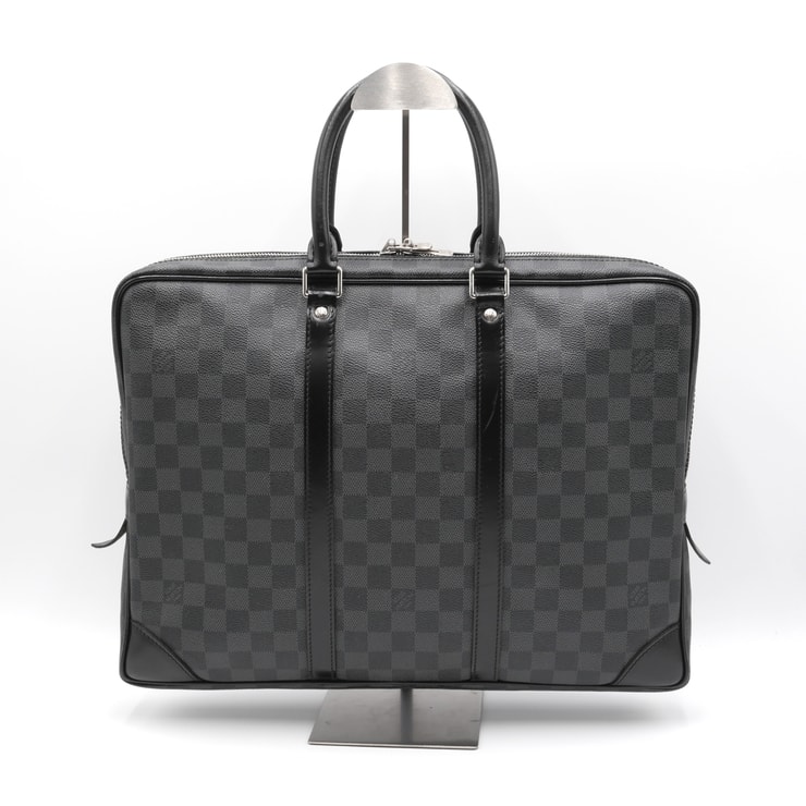 LOUIS VUITTON(ルイヴィトン)ポルト ドキュマン・ヴォワヤージュ ダミエ・グラフィット ビジネスバッグ ブリーフケース ハンドバッグ ブラック グレー PVCコーティングキャンバス レザー シルバー金具 メンズ【中古】